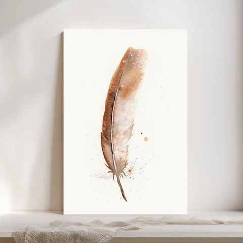 Image of a feather watercolor painting by Shayna Larsen, originals & prints available