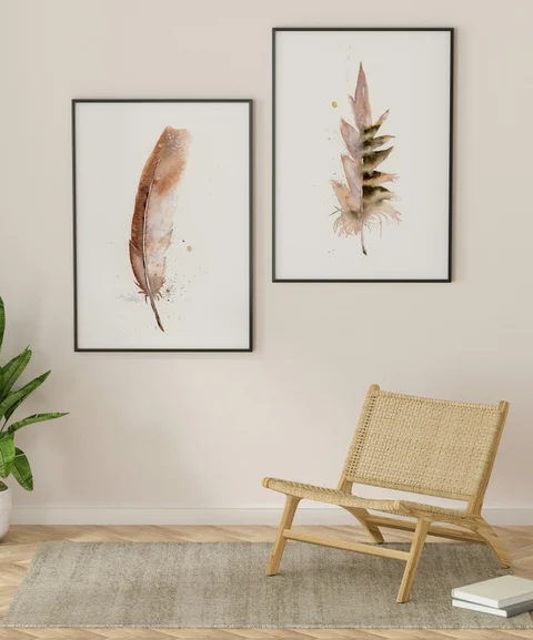 Image of a feather watercolor painting by Shayna Larsen, originals & prints available