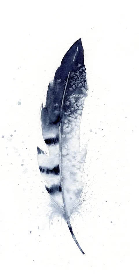 Image of a feather watercolor painting by Shayna Larsen, originals & prints available
