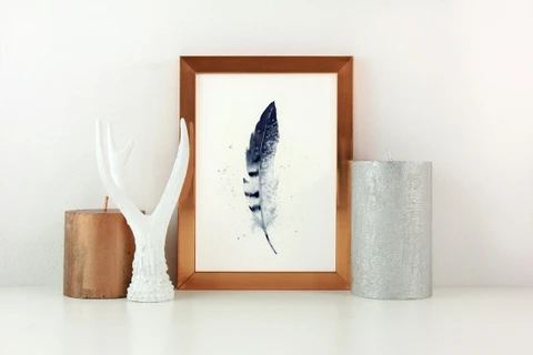 Image of a feather watercolor painting by Shayna Larsen, originals & prints available