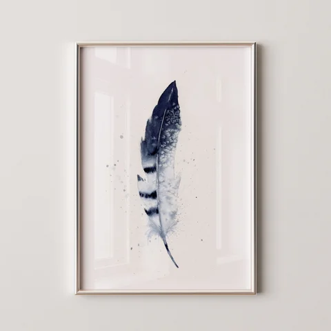 Image of a feather watercolor painting by Shayna Larsen, originals & prints available