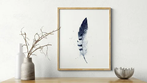 Image of a feather watercolor painting by Shayna Larsen, originals & prints available