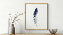 Image of a feather watercolor painting by Shayna Larsen, originals & prints available