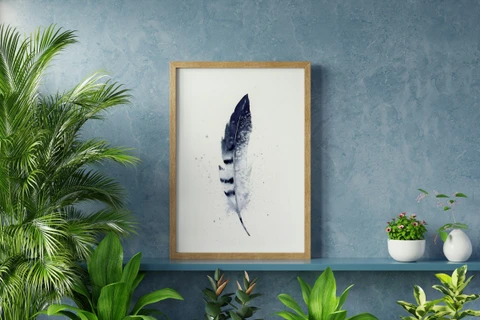 Image of a feather watercolor painting by Shayna Larsen, originals & prints available