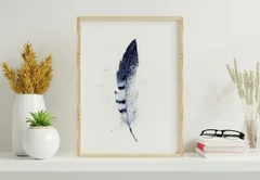 Image of a feather watercolor painting by Shayna Larsen, originals & prints available