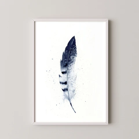 Image of a feather watercolor painting by Shayna Larsen, originals & prints available