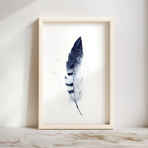 Image of a feather watercolor painting by Shayna Larsen, originals & prints available