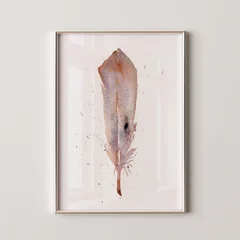 Image of a feather watercolor painting by Shayna Larsen, originals & prints available