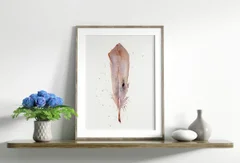 Image of a feather watercolor painting by Shayna Larsen, originals & prints available