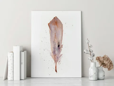 Image of a feather watercolor painting by Shayna Larsen, originals & prints available