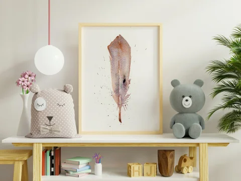 Image of a feather watercolor painting by Shayna Larsen, originals & prints available