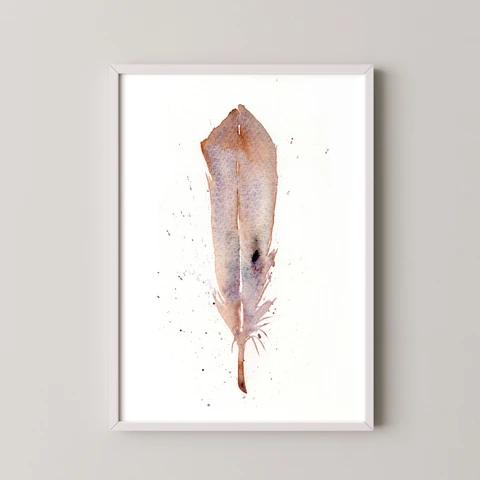 Image of a feather watercolor painting by Shayna Larsen, originals & prints available