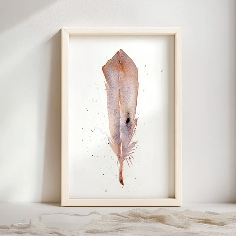Image of a feather watercolor painting by Shayna Larsen, originals & prints available