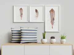 Image of a feather watercolor painting by Shayna Larsen, originals & prints available