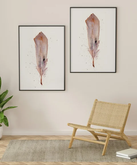 Image of a feather watercolor painting by Shayna Larsen, originals & prints available
