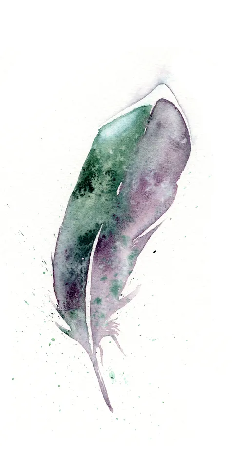 Image of a feather watercolor painting by Shayna Larsen, originals & prints available