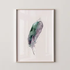 Image of a feather watercolor painting by Shayna Larsen, originals & prints available