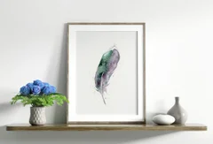 Image of a feather watercolor painting by Shayna Larsen, originals & prints available