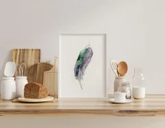 Image of a feather watercolor painting by Shayna Larsen, originals & prints available