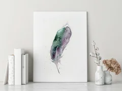 Image of a feather watercolor painting by Shayna Larsen, originals & prints available