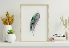 Image of a feather watercolor painting by Shayna Larsen, originals & prints available