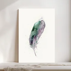 Image of a feather watercolor painting by Shayna Larsen, originals & prints available
