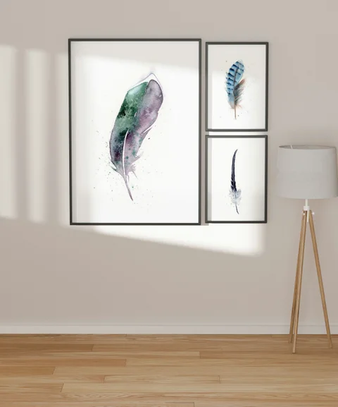 Image of a feather watercolor painting by Shayna Larsen, originals & prints available
