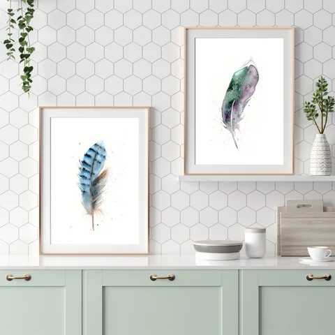 Image of a feather watercolor painting by Shayna Larsen, originals & prints available