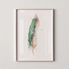 Image of a feather watercolor painting by Shayna Larsen, originals & prints available
