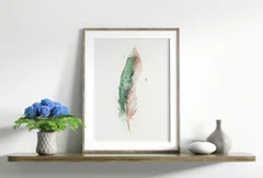 Image of a feather watercolor painting by Shayna Larsen, originals & prints available