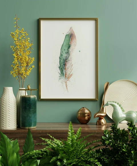 Image of a feather watercolor painting by Shayna Larsen, originals & prints available
