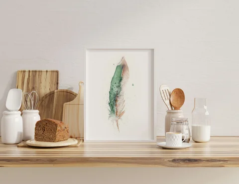 Image of a feather watercolor painting by Shayna Larsen, originals & prints available
