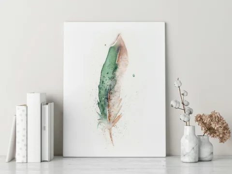 Image of a feather watercolor painting by Shayna Larsen, originals & prints available