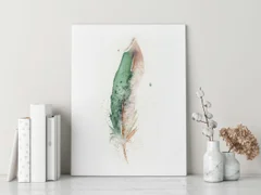 Image of a feather watercolor painting by Shayna Larsen, originals & prints available