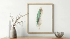Image of a feather watercolor painting by Shayna Larsen, originals & prints available