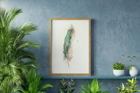 Image of a feather watercolor painting by Shayna Larsen, originals & prints available