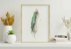 Image of a feather watercolor painting by Shayna Larsen, originals & prints available
