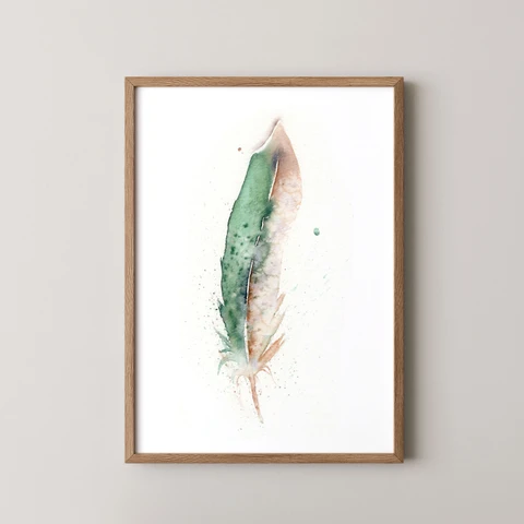 Image of a feather watercolor painting by Shayna Larsen, originals & prints available