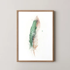Image of a feather watercolor painting by Shayna Larsen, originals & prints available