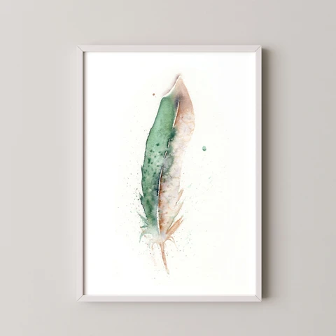 Image of a feather watercolor painting by Shayna Larsen, originals & prints available