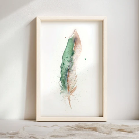 Image of a feather watercolor painting by Shayna Larsen, originals & prints available