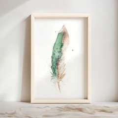 Image of a feather watercolor painting by Shayna Larsen, originals & prints available