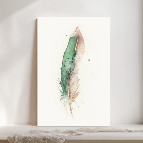 Image of a feather watercolor painting by Shayna Larsen, originals & prints available
