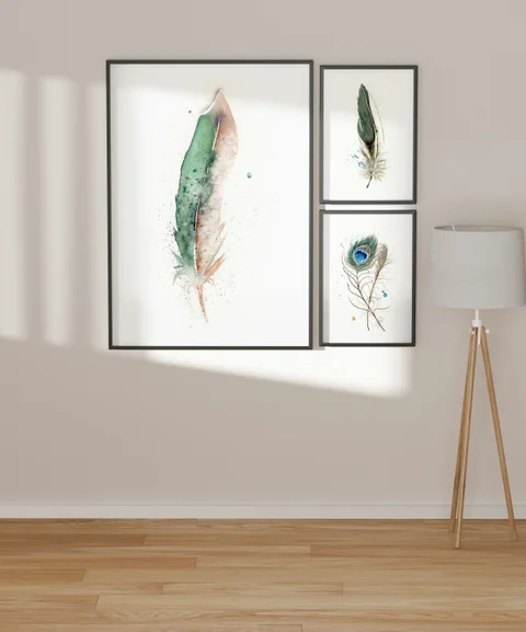 Image of a feather watercolor painting by Shayna Larsen, originals & prints available