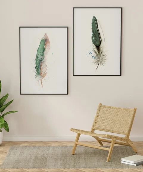 Image of a feather watercolor painting by Shayna Larsen, originals & prints available
