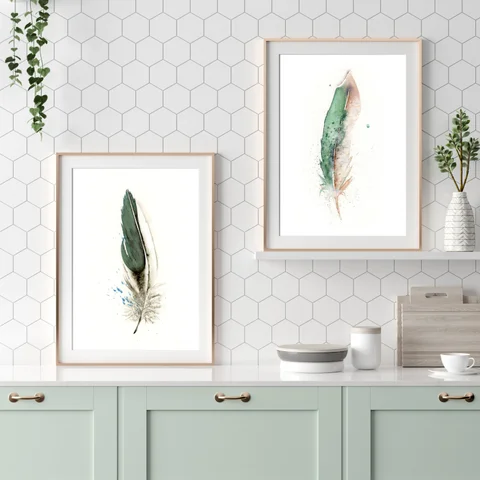 Image of a feather watercolor painting by Shayna Larsen, originals & prints available