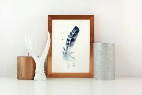 Image of a feather watercolor painting by Shayna Larsen, originals & prints available
