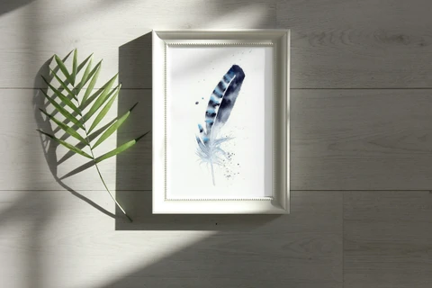 Image of a feather watercolor painting by Shayna Larsen, originals & prints available