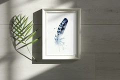 Image of a feather watercolor painting by Shayna Larsen, originals & prints available