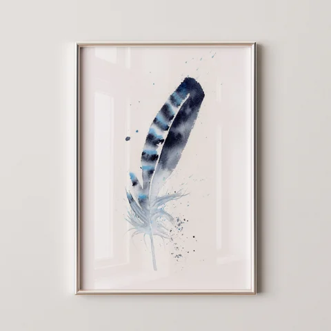 Image of a feather watercolor painting by Shayna Larsen, originals & prints available